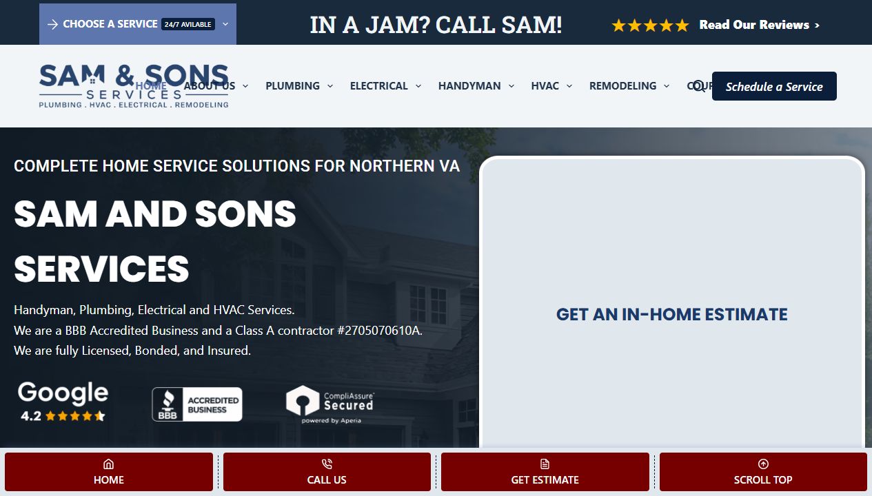 Sam and Sons Services website preview