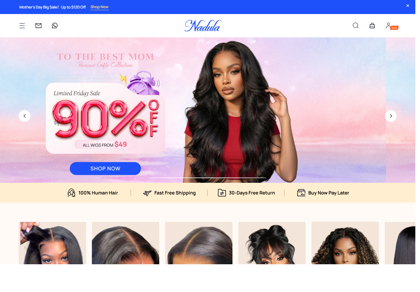 Nadula Hair website homepage preview